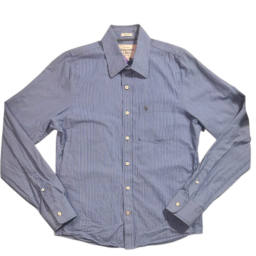 Abercrombie & Fitch Striped Button-up Shirt Muscle Men's Large Preppy Y2K Casual